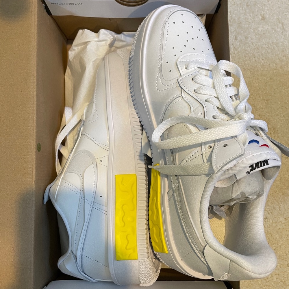 Air Force 1 Fontanka sneakers with yellow trim. Brand new in box - never worn.
